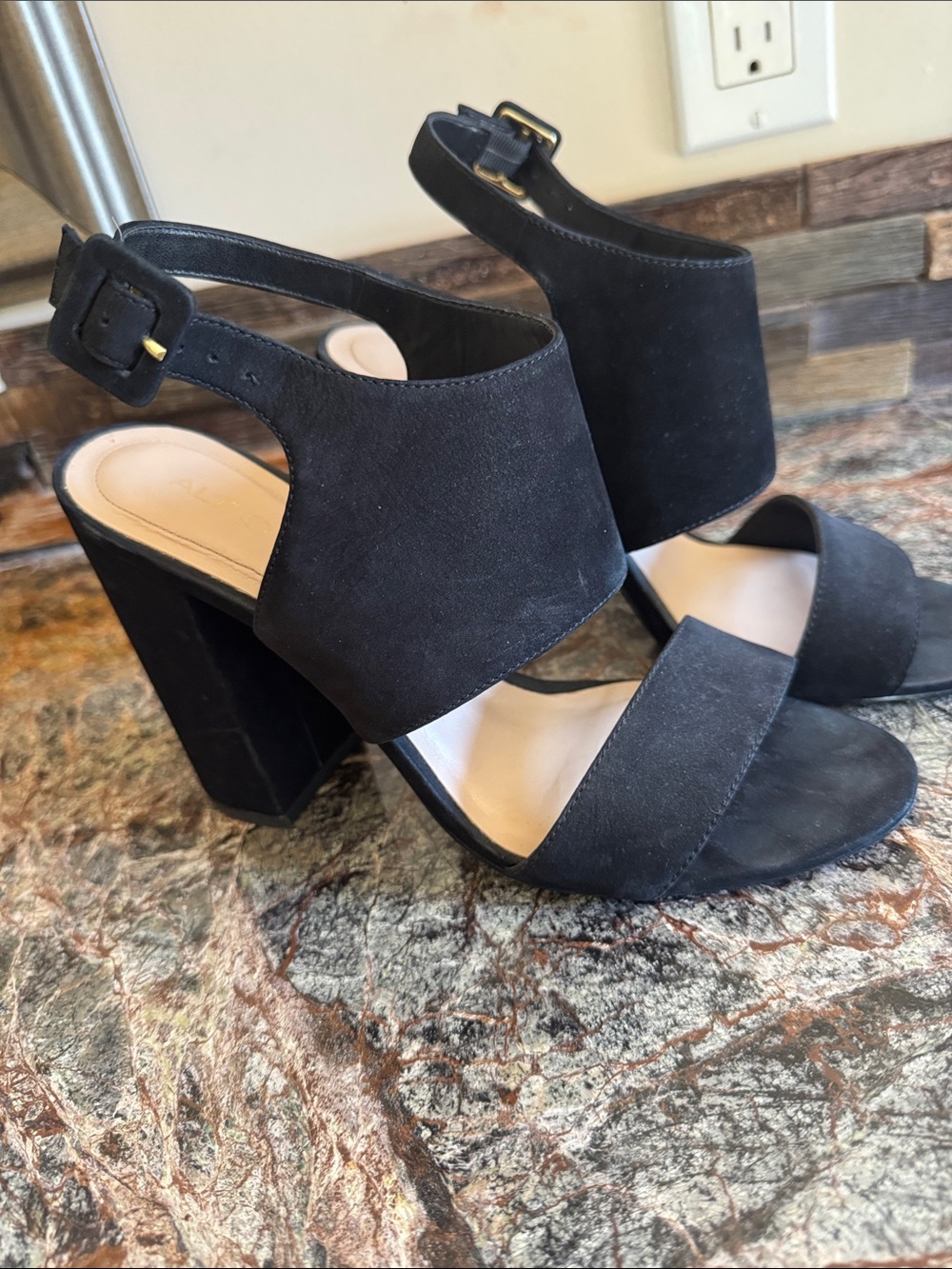 Aldo Black Suede High Block Heel Sandals